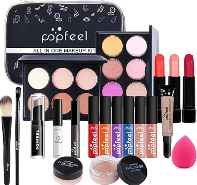 RoseFlower 20Pcs Professional Makeup Set, Essential Make up Starter Set All-In-One Make-up Gift Sets With Cosmetic bag Eyeshadow Palette Lip Gloss Concealer blush Foundation Brush